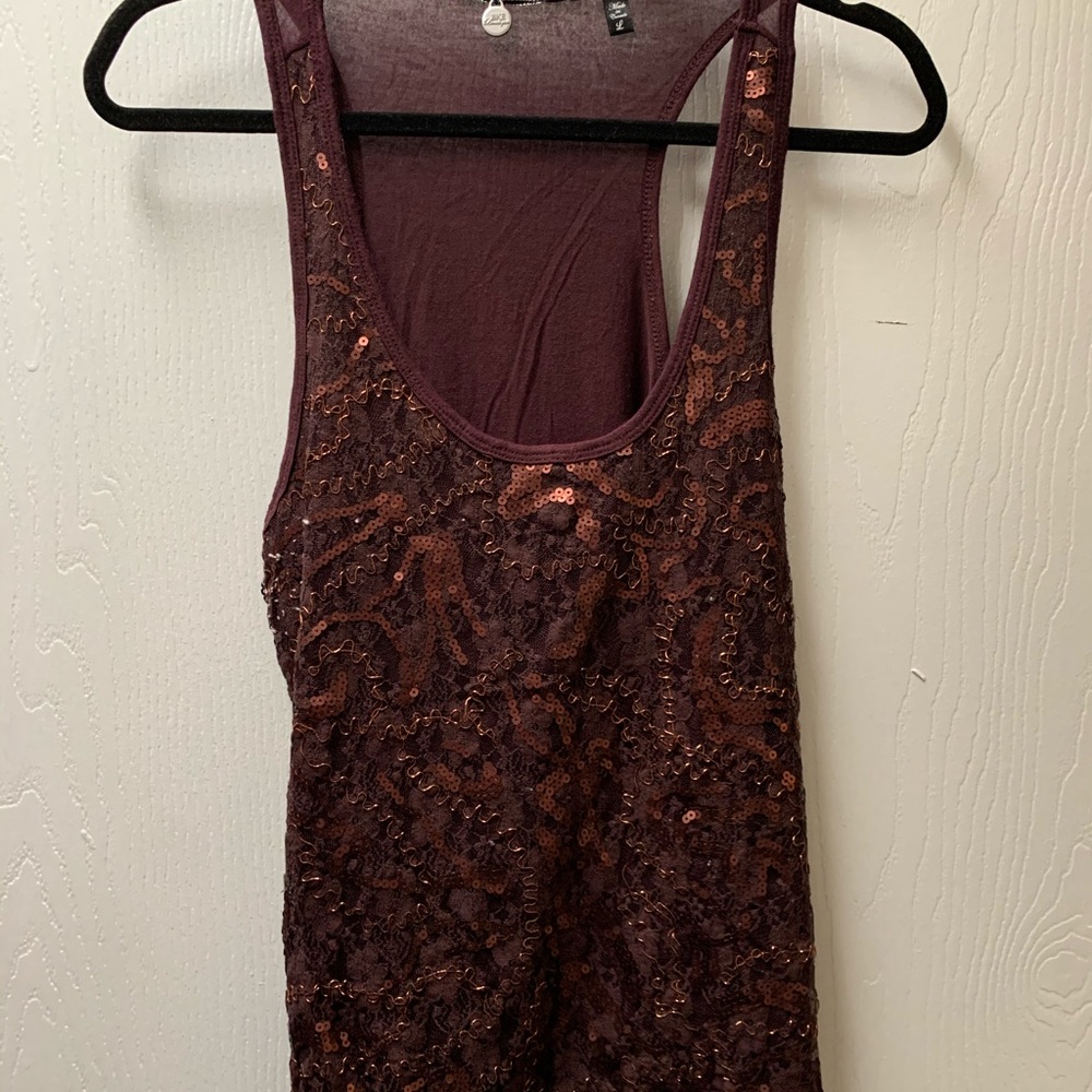 BKE Boutique maroon tank with sequin accents